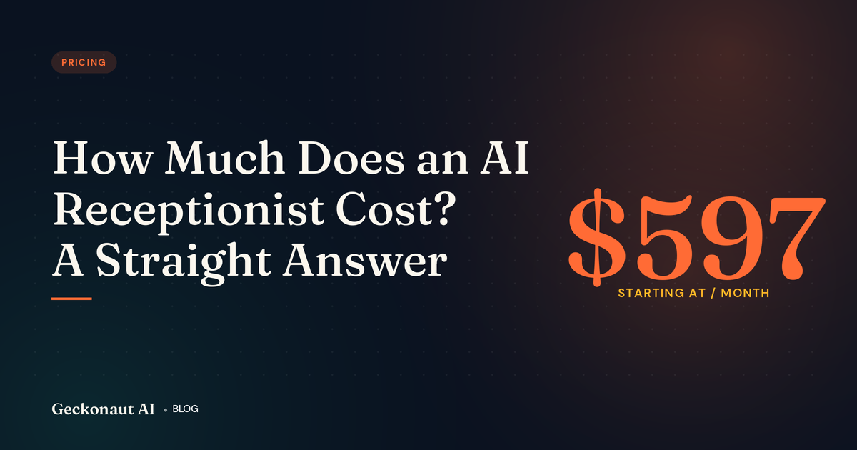 Illustration of a phone, a calendar, and a price tag representing AI receptionist pricing